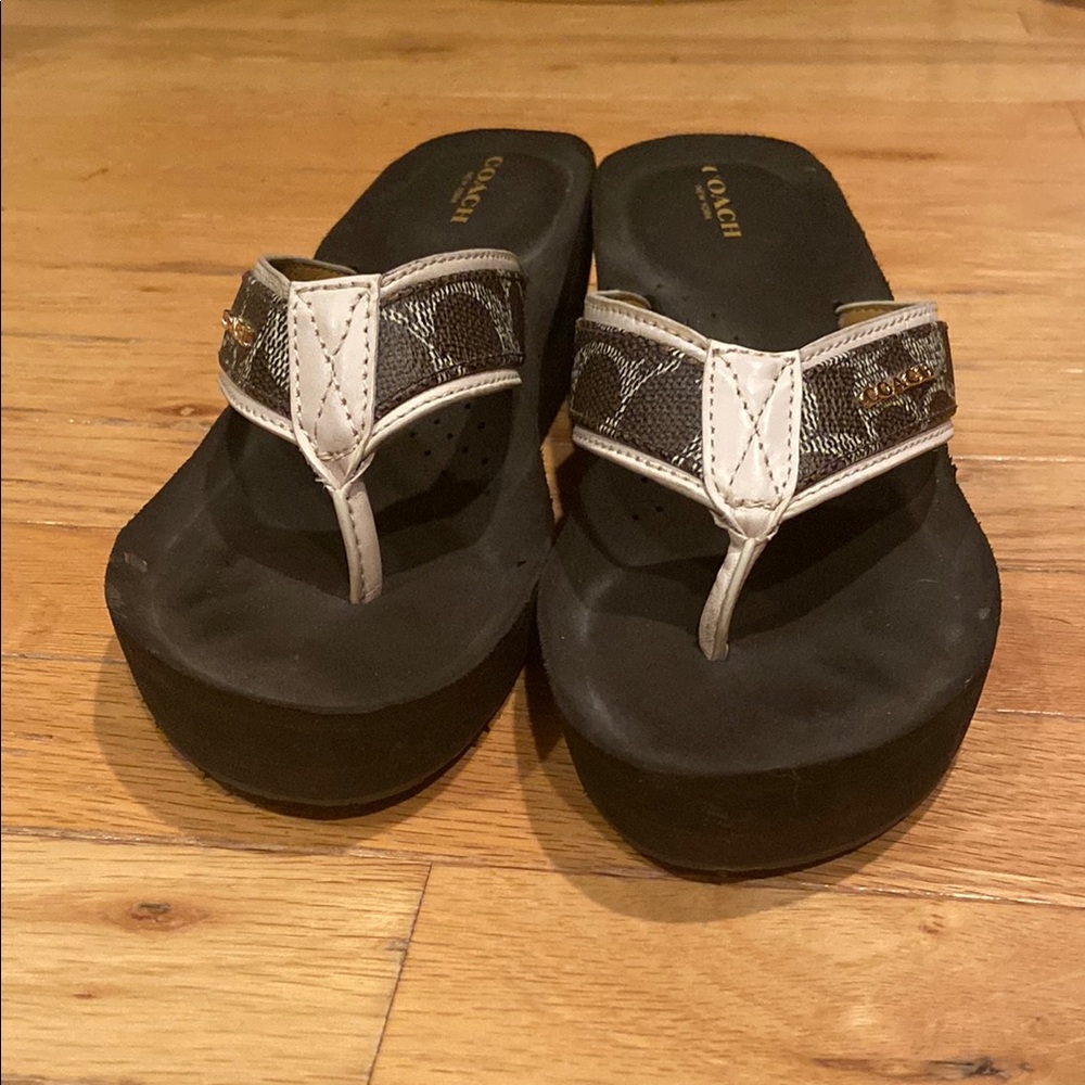 Coach Brown and White Sandals with Cushioned Footbed